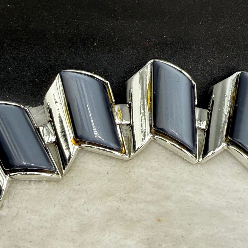 Vintage Charel Bracelet Thermoset Gray  Silver Tone Art Deco Revival 7.5" READ